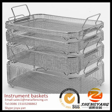 Mesh structure disinfecting baskets stackable sterilization baskets with handle stainless steel instrument baskets for medical